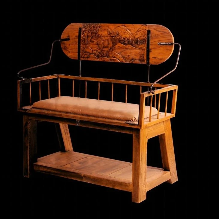 Retro animal scene pattern carving benches-1
