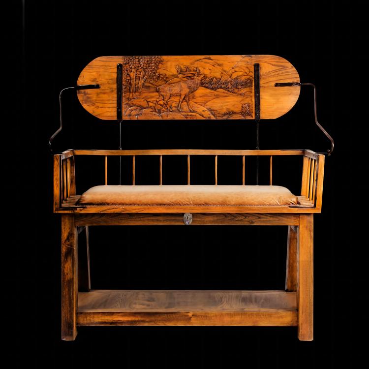 Antique Animal Scene Pattern Carving Benches