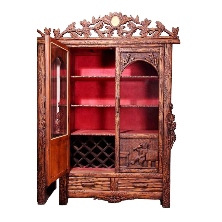 Black Forest Wood Bear Display Cabinet
