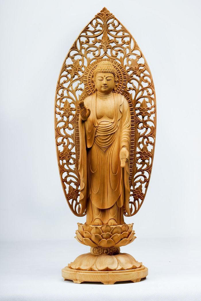 Original Color Wood Carving Sakyamuni Buddha