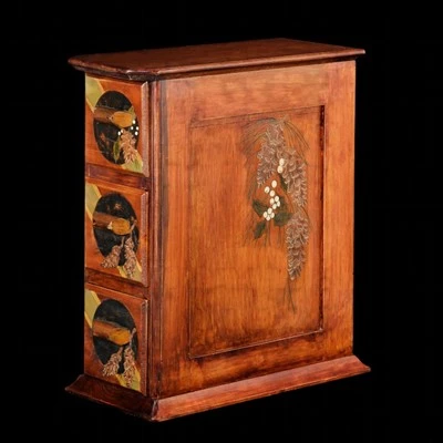 Antique Painted Plant Pattern Storage Desktop Cabinet With Three Drawers