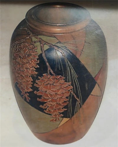Antique Wood Painted Plant Pattern Vase