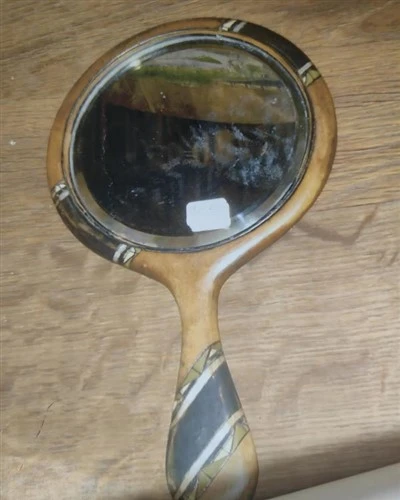 Retro Wood Painting Handheld Dressing Mirror