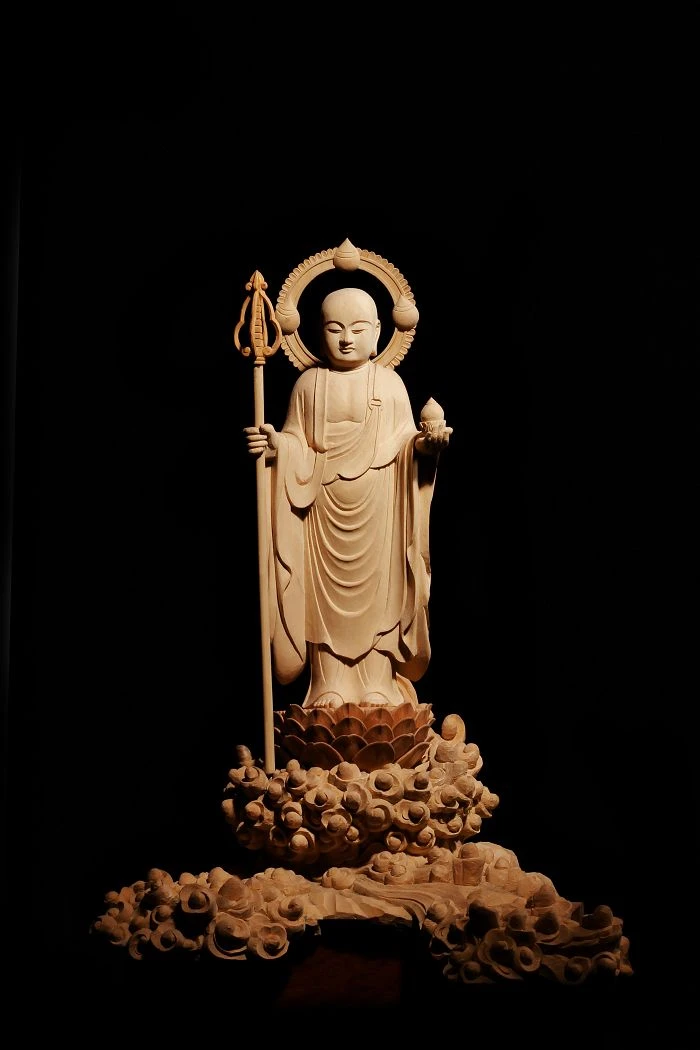 Woodcarving Standing Ksitigarbha With Lotus-shaped Base