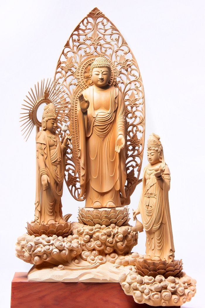 Woodcarving Three Saints Of The West With Lotus-shaped Base